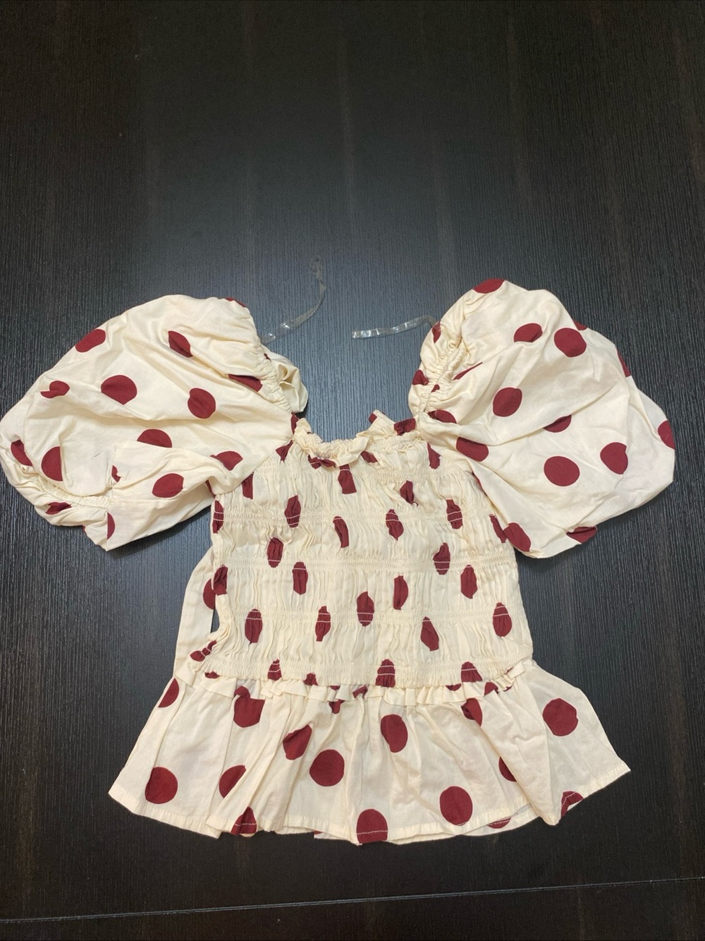 Women’s Cream Puff Sleeve Polka Dot Top - Red Cream